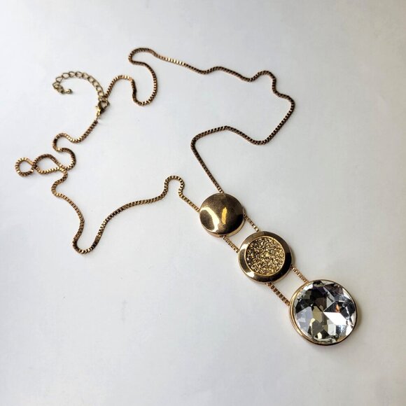 Gold Tone Medallion Three Pendant Necklace - Picture 2 of 11